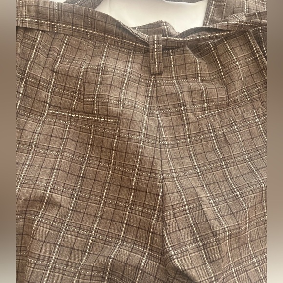 Women’s JCL Size M brown plaid pleated button fly belted pants with pockets - Picture 4 of 6
